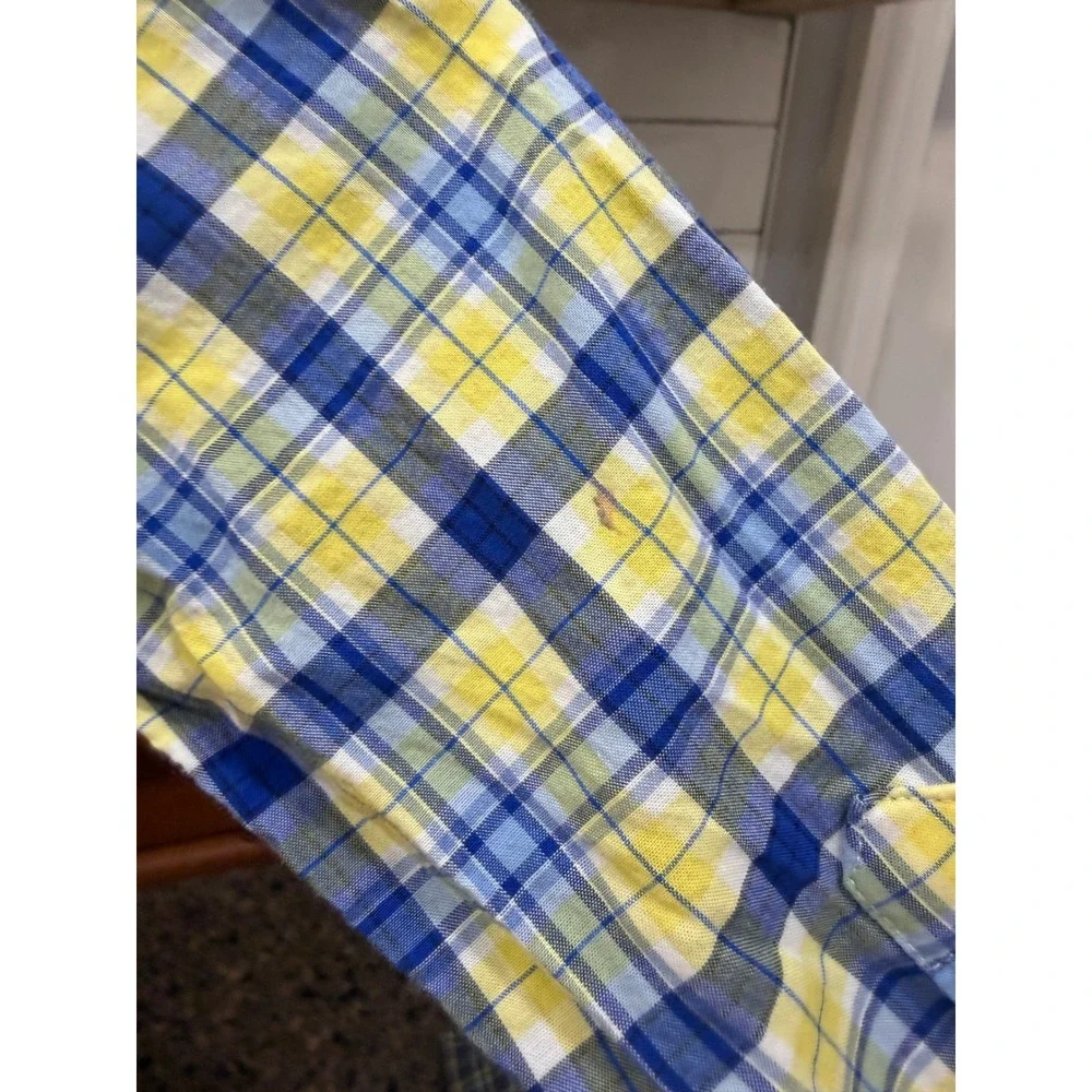 Ralph Lauren Boys 18M Yellow Blue‎ Plaid Button Down Shirt Long Sleeve Pony Logo